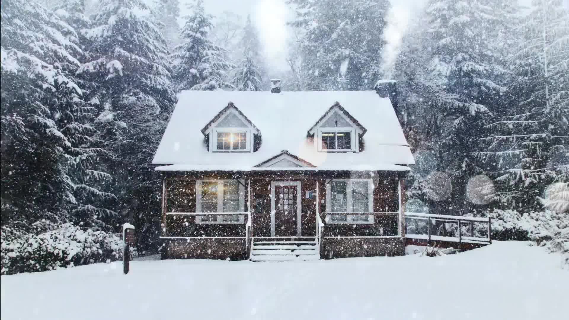 【白噪音】【学习向】【放松】屋外美丽的雪景丨下雪 刮风声 烧木头声