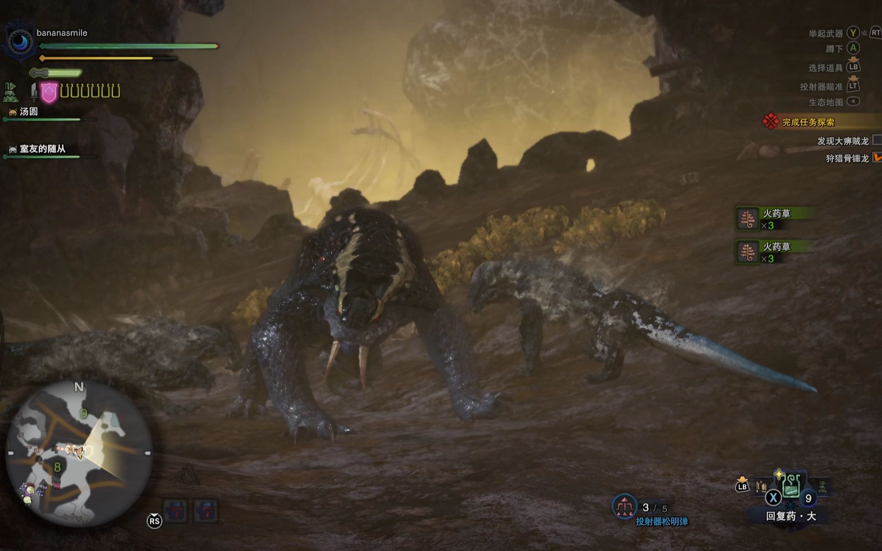 【mhwi】萌新怪物猎人世界初遇大痹贼龙,有两颗大牙的大蜥蜴,盾斧侠来