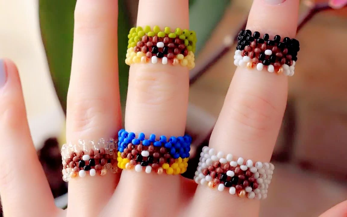 串珠教程-立体十字绣小奶狗编珠戒指(材料尺寸见简介)