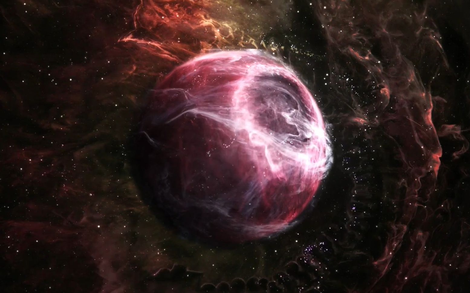 e211绚丽红色星球全息投影震撼宇宙星空行星led背景视频太空银河星球