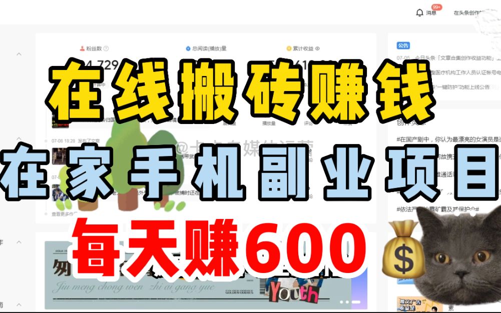 每天赚600元,分享在线搬砖赚钱项目,如何在家创业在家办公网络赚钱!在家做副业兼职手机赚钱!哔哩哔哩bilibili