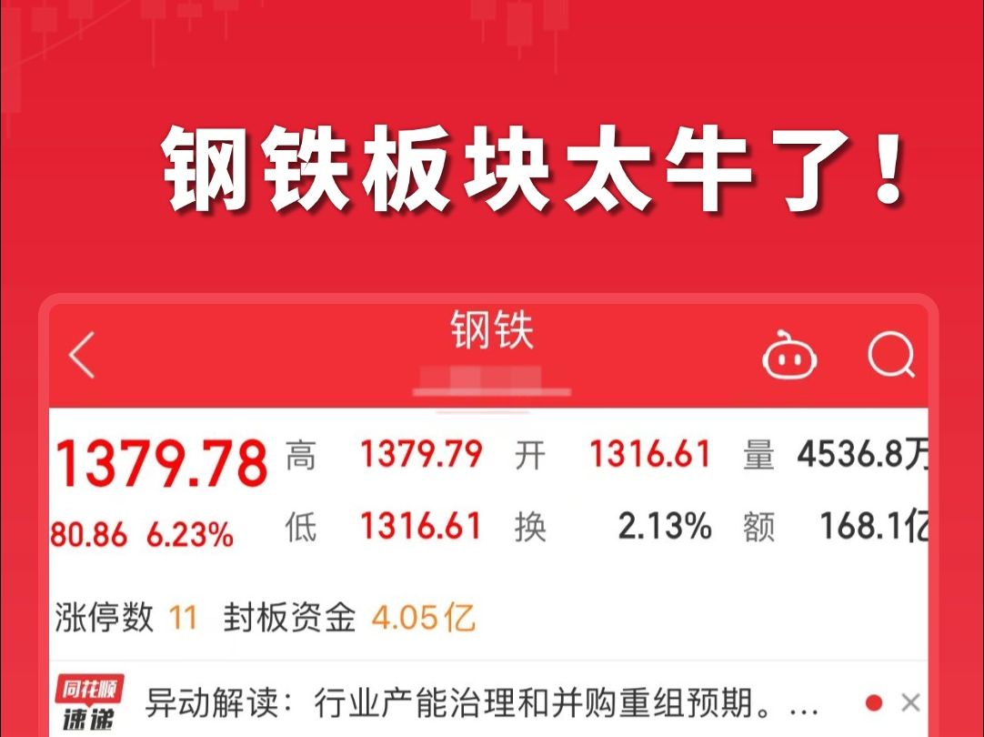 今日钢铁板块表现亮眼,涨幅6.23%哔哩哔哩bilibili