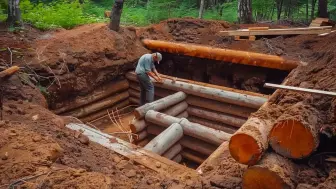 下载视频: 男子在地下建造2室小木屋，从开始到结束，完美奢华打造！