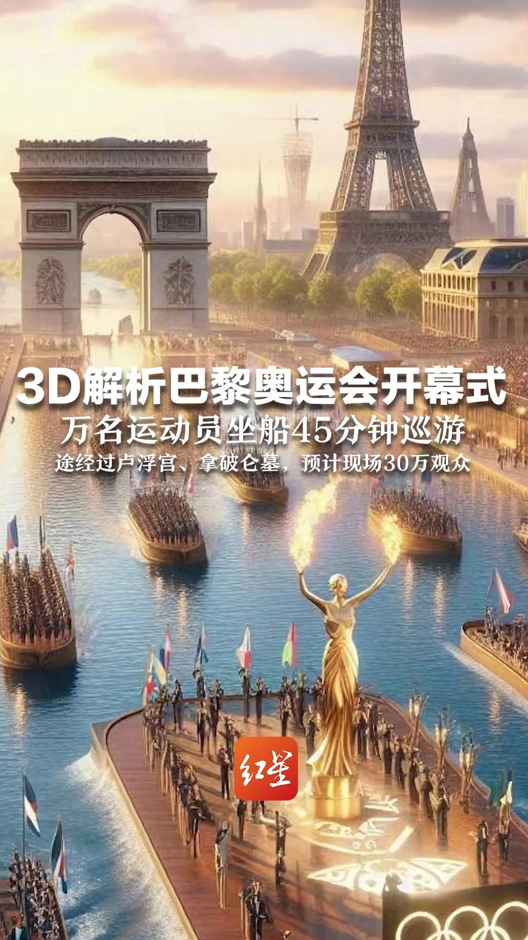 3D解析巴黎奥运会开幕式,万名运动员坐船45分钟巡游,途经过卢浮宫、拿破仑墓,预计现场30万观众哔哩哔哩bilibili