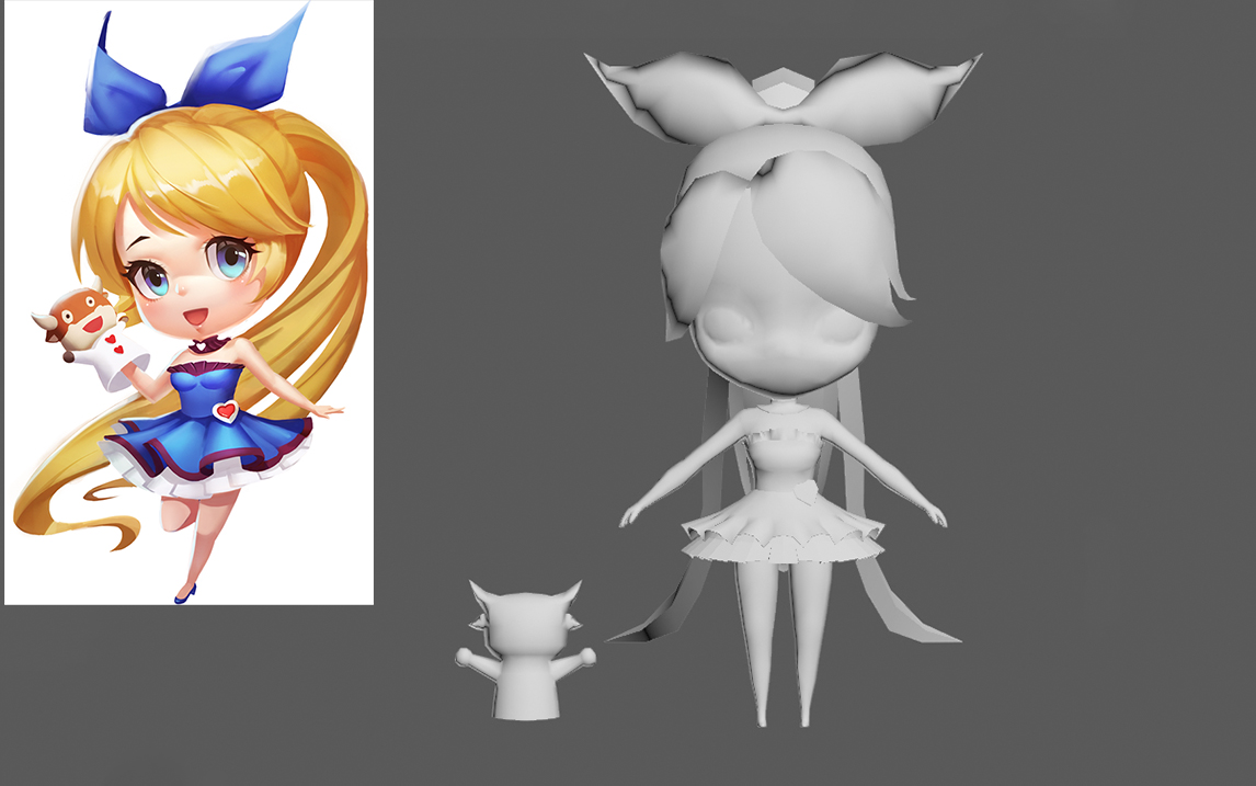 【3dmax】q版马尾女孩人物模型制作,3d角色建模布线技巧教学