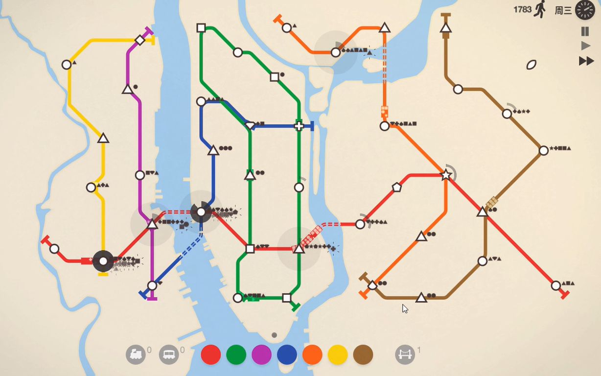 迷你地铁/minimetro:纽约挑战-不超过两条带换乘站线路超过1600人次