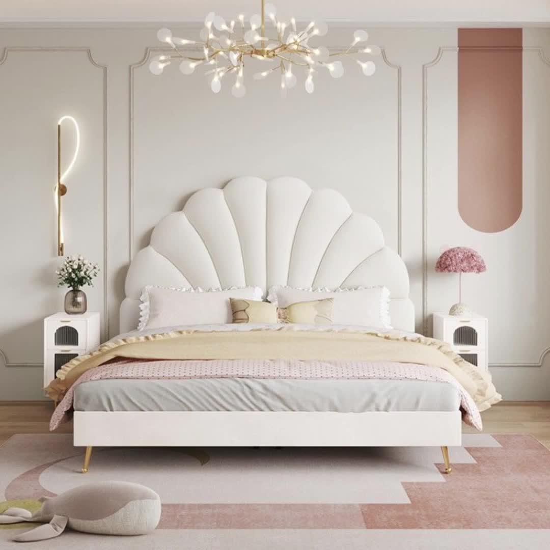 【21元券】法式奶油风床女生卧室网红花瓣床公主风轻奢床现代简约女孩