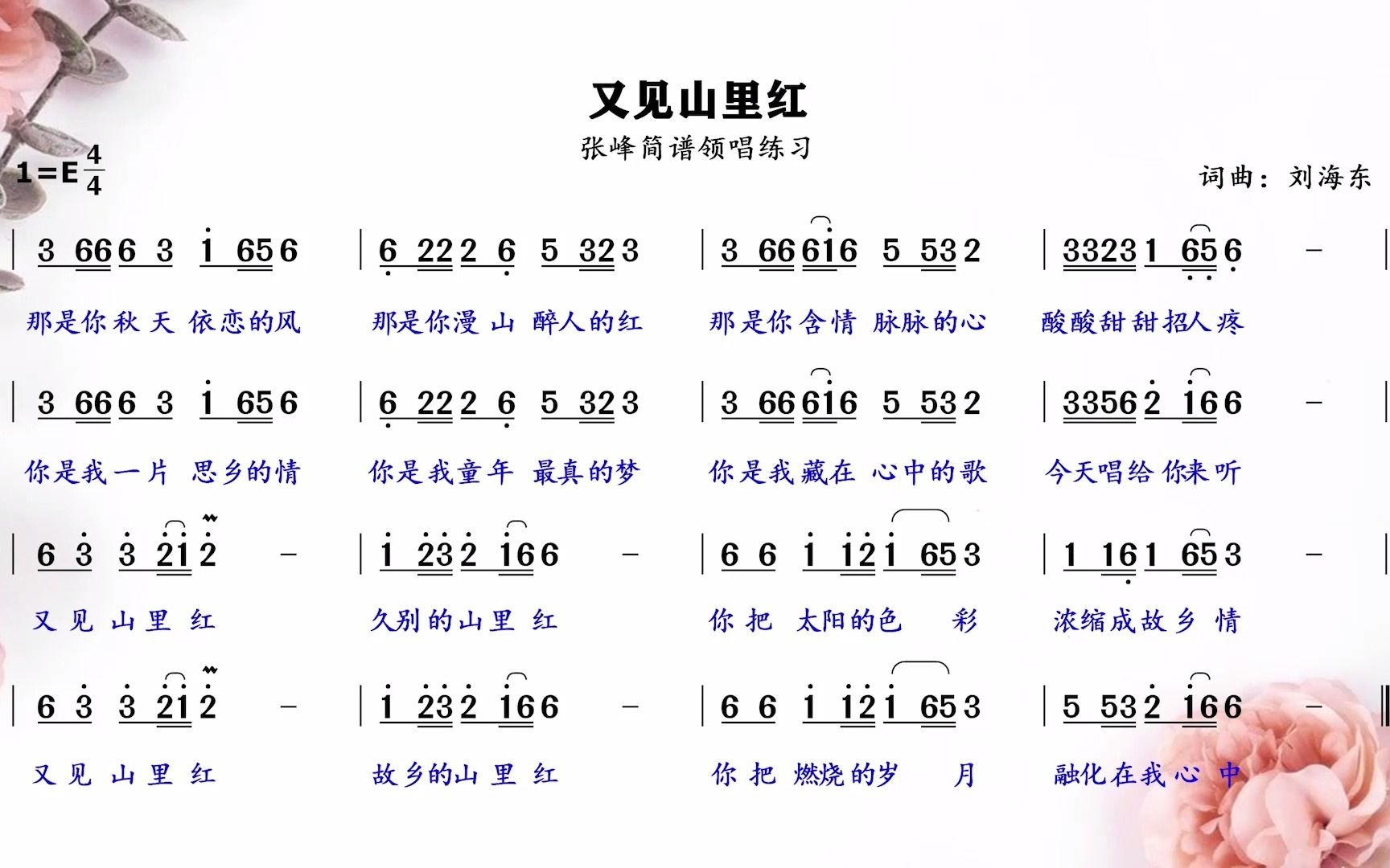 超好听《又见山里红》简谱领唱练习,每天跟唱十遍,节奏音准不乱