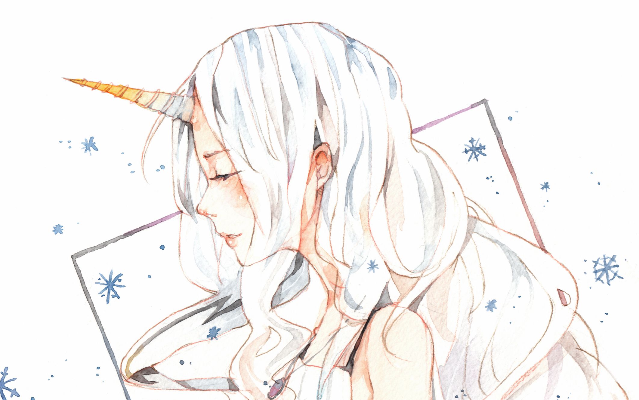 水彩手绘白色独角兽9色萌妹儿