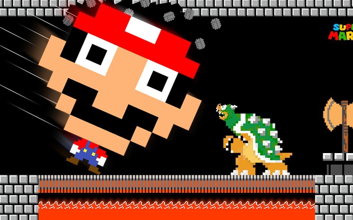 超级玛丽:马里奥变成大头娃娃对战库巴,结果如何?