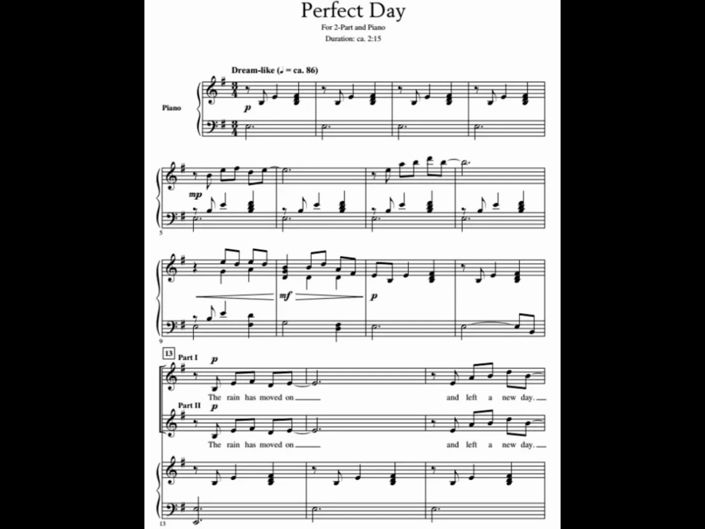 [图]完美的一天 Perfect Day 二部童声女声合唱+钢琴谱