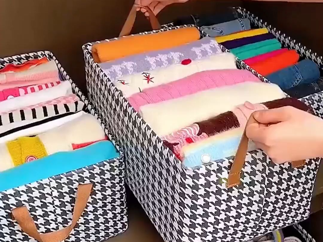 新1款千鸟纹衣物收纳盒,分层整理可折叠抽取式收纳神器.