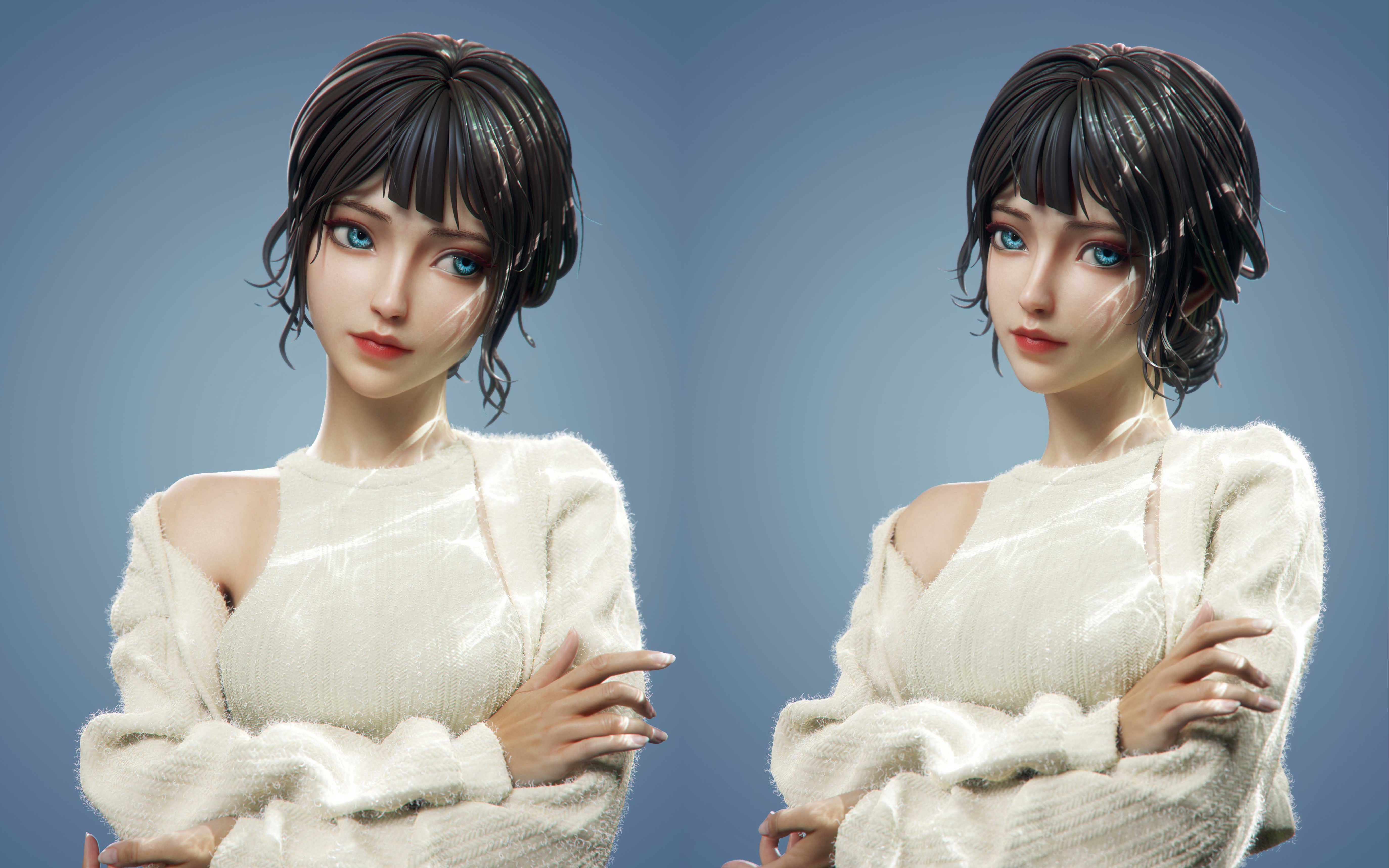 【zbrush雕刻】风格化次世代女性角色雕刻,头发雕刻,md服饰制作