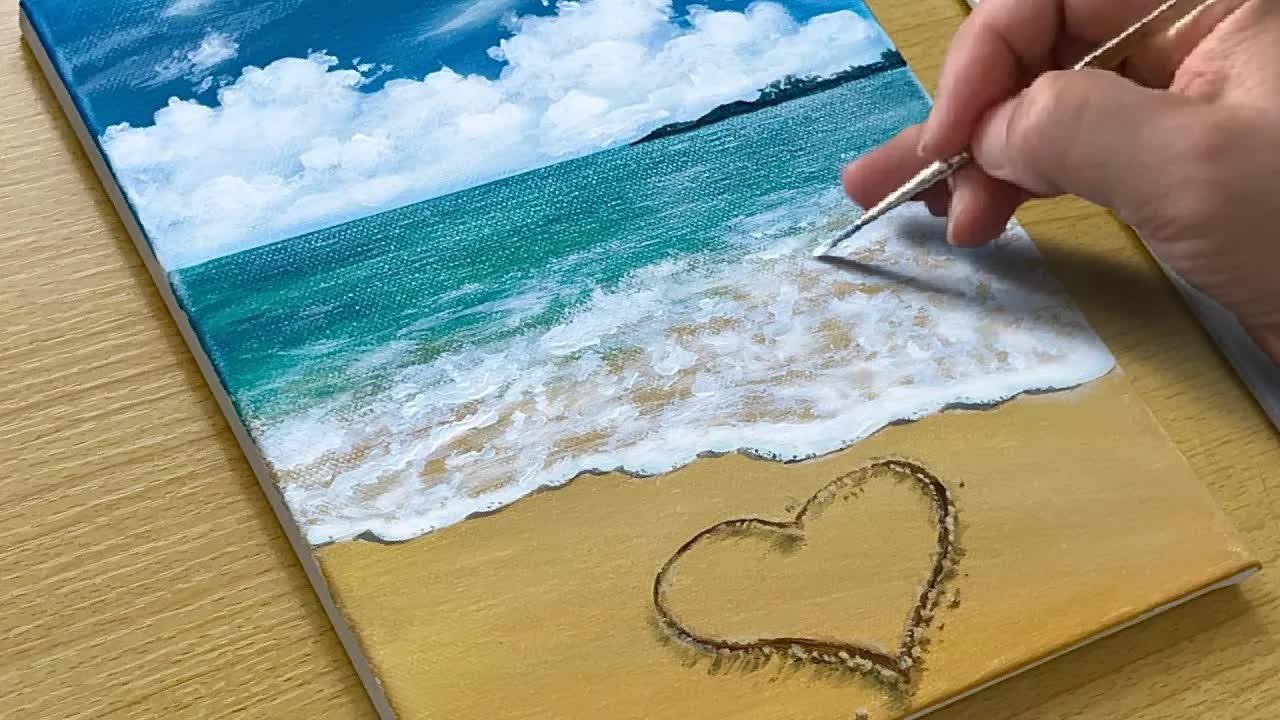 简单的方法画一个海滩场景/丙烯酸绘画初学者--自学入门