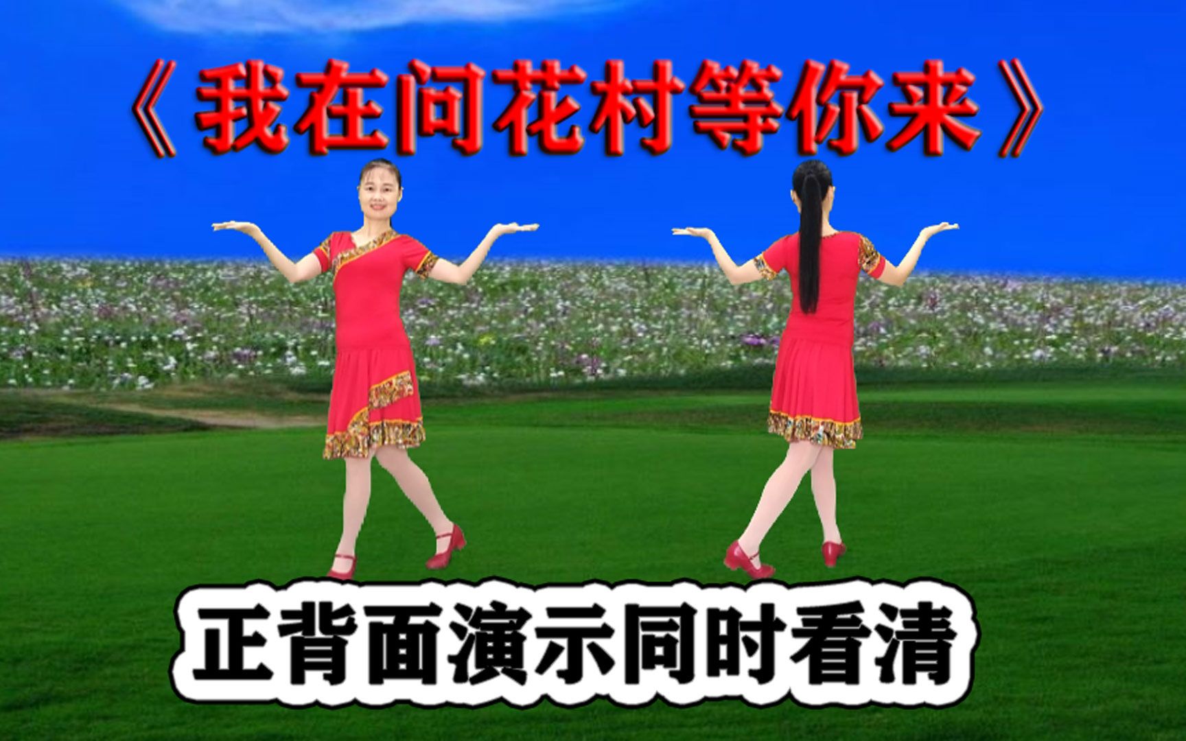 [图]精简网红广场舞《我在问花村等你来》正背面同时看清