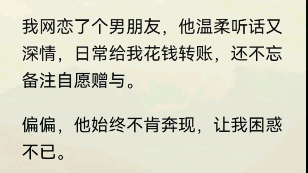 (全文)我网恋了个男朋友,他温柔听话又深情,日常给我花钱转账,还不忘备注自愿赠与.哔哩哔哩bilibili