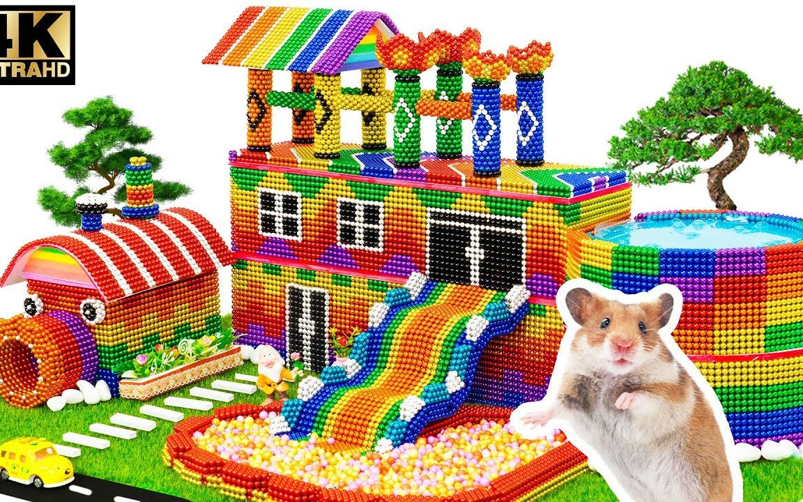 【助眠版】用磁力球为仓鼠建造游戏区,有无限大的粘液池和彩虹滑道