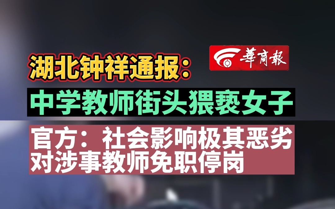 湖北钟祥通报:中学教师街头猥亵女子 官方:社会影响极其恶劣 对涉事教师免职停岗哔哩哔哩bilibili