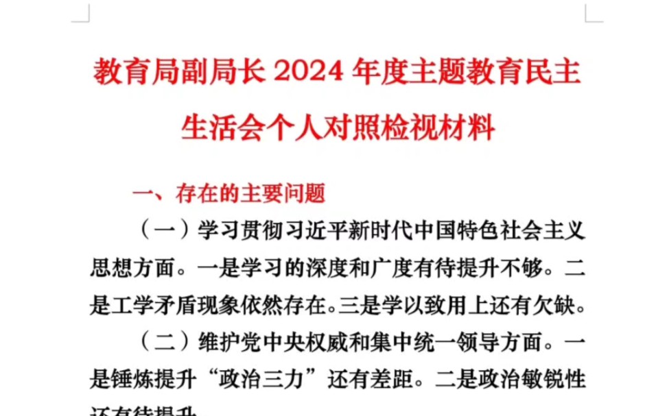 教育局副局长2024年度主题教育民主生活会个人对照检视材料哔哩哔哩bilibili