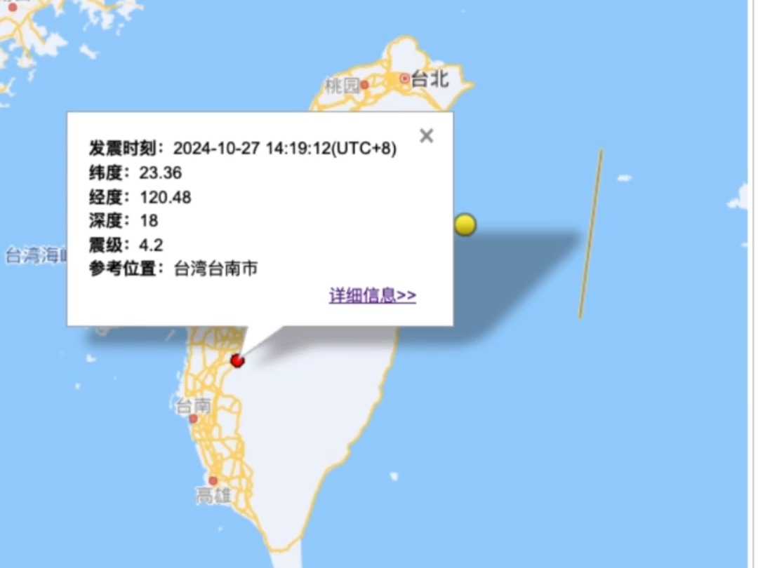 10月27日14时,台湾台南市发生4.2级地震哔哩哔哩bilibili