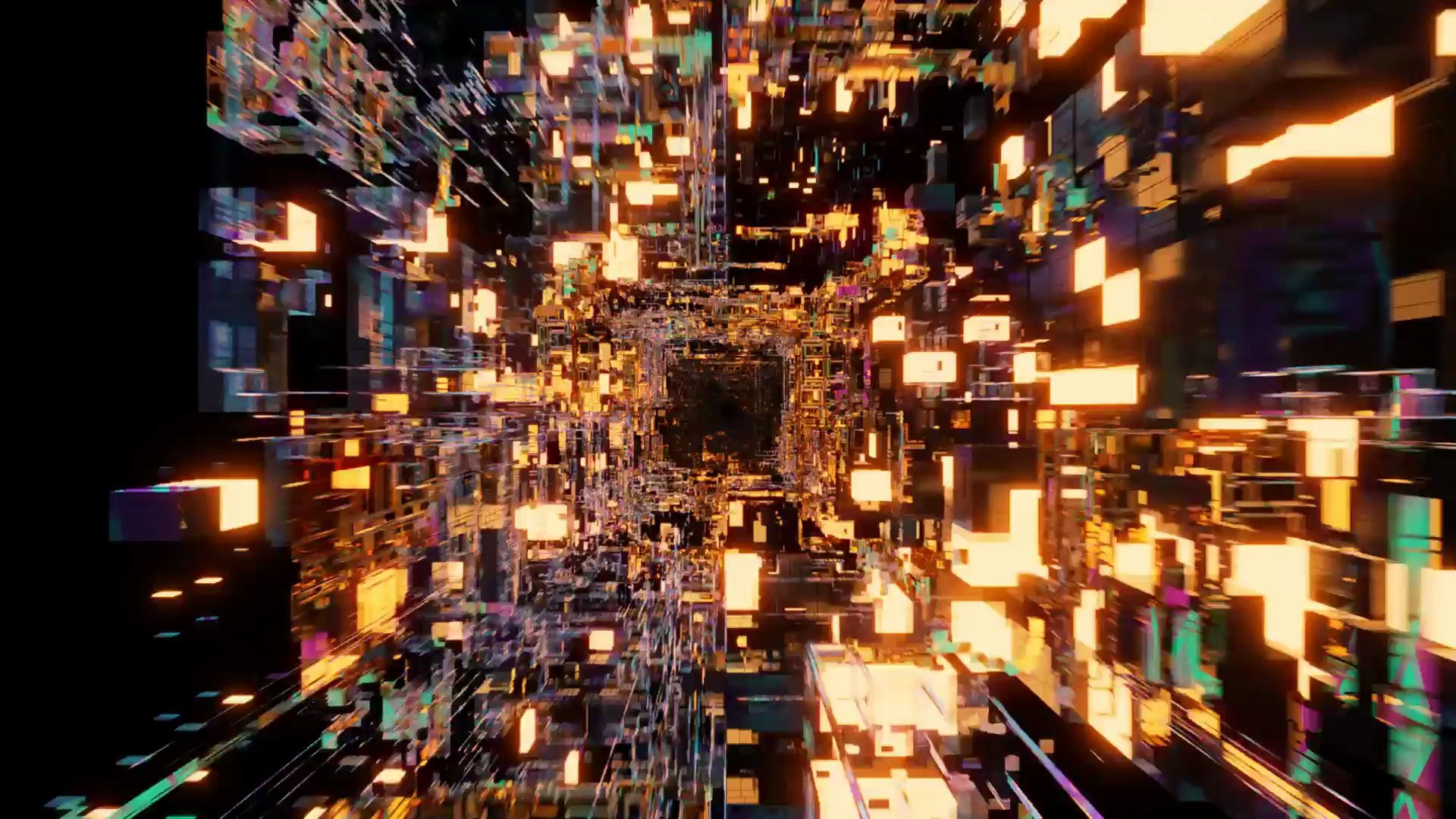 金色3d立体方块光线霓虹灯光线条三维空间穿梭迷彩魔幻色彩抖音炫酷