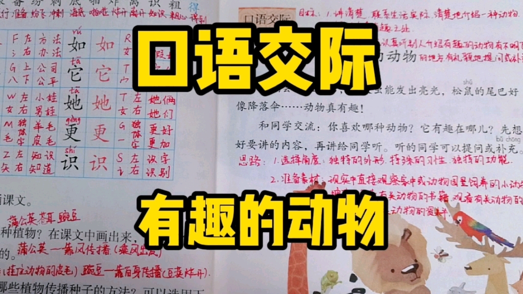 [图]二年级语文上册：口语交际《有趣的动物》应该注意些什么？准备些什么？