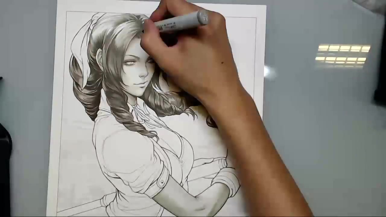 [图]【手绘】新加坡画师Stanley Artgerm Lau 绘制Aerith Final Fantasy 7【马克笔】