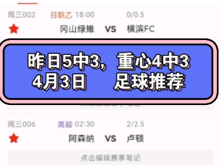 昨日5中3,重心4中3 4月3日 足球推荐哔哩哔哩bilibili