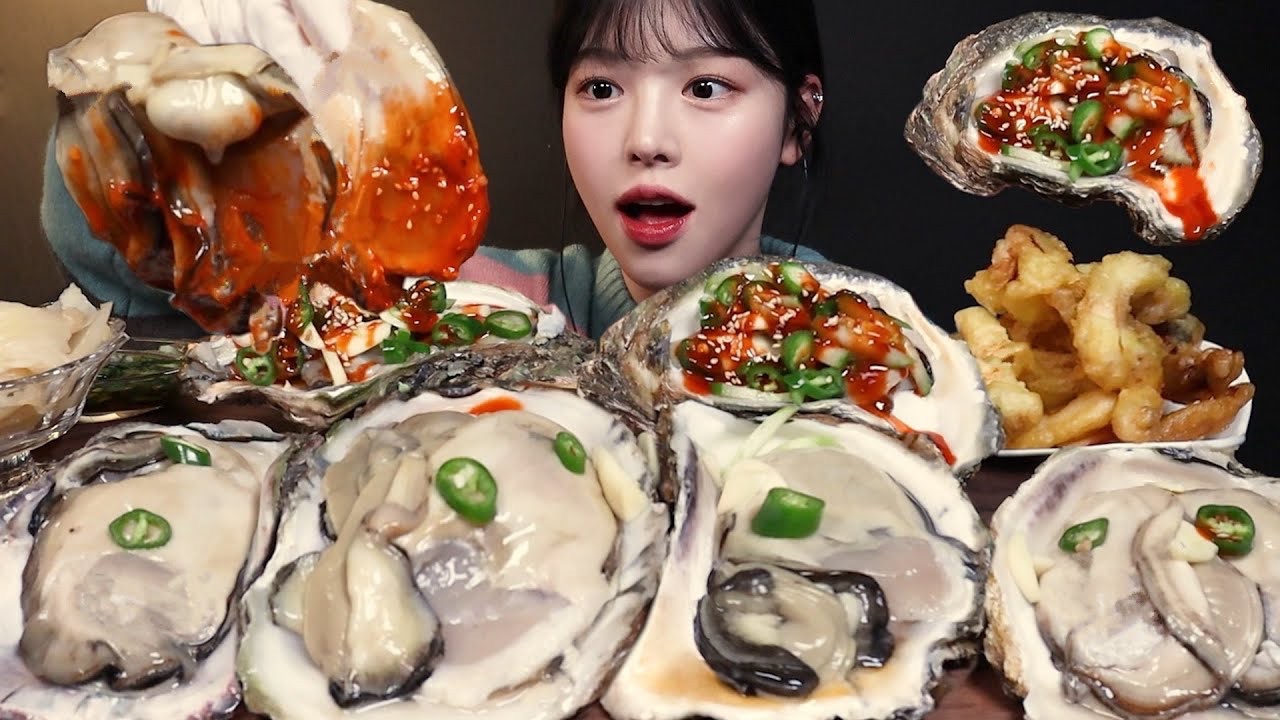 超大牡蛎吃播!还有酥脆的炸鱿鱼,海鲜吃播 mukbang asmr