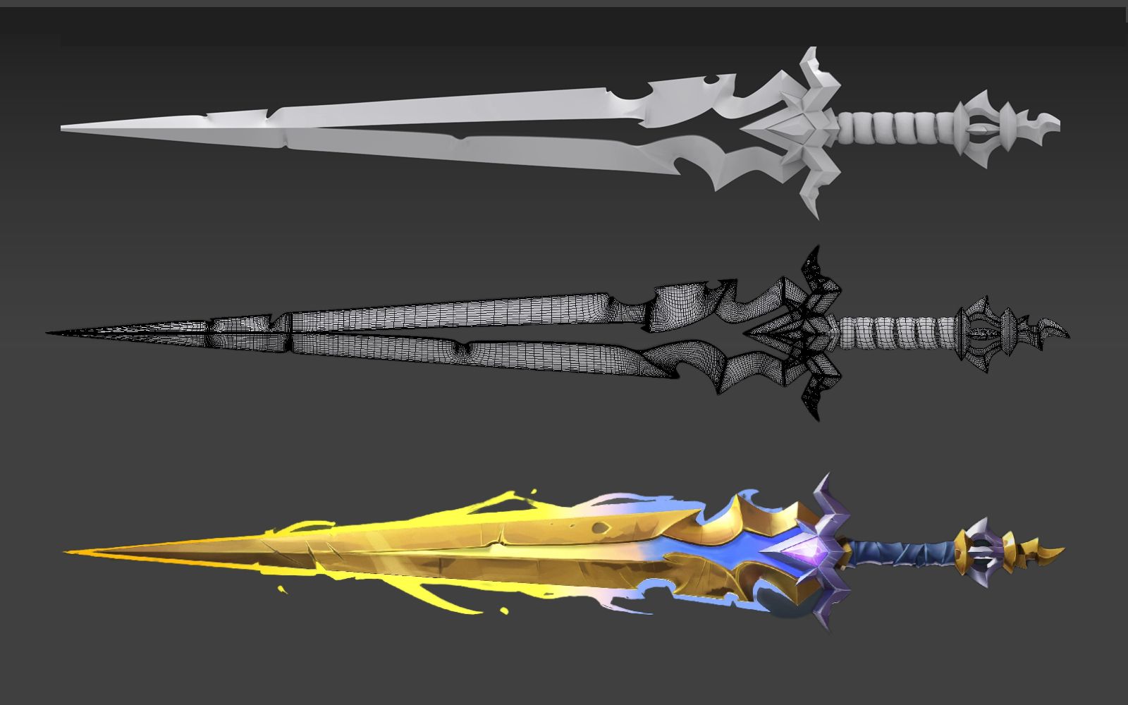 【3dmax武器建模】基础武器"雷神剑"模型制作,从模型-uv-贴图-上色