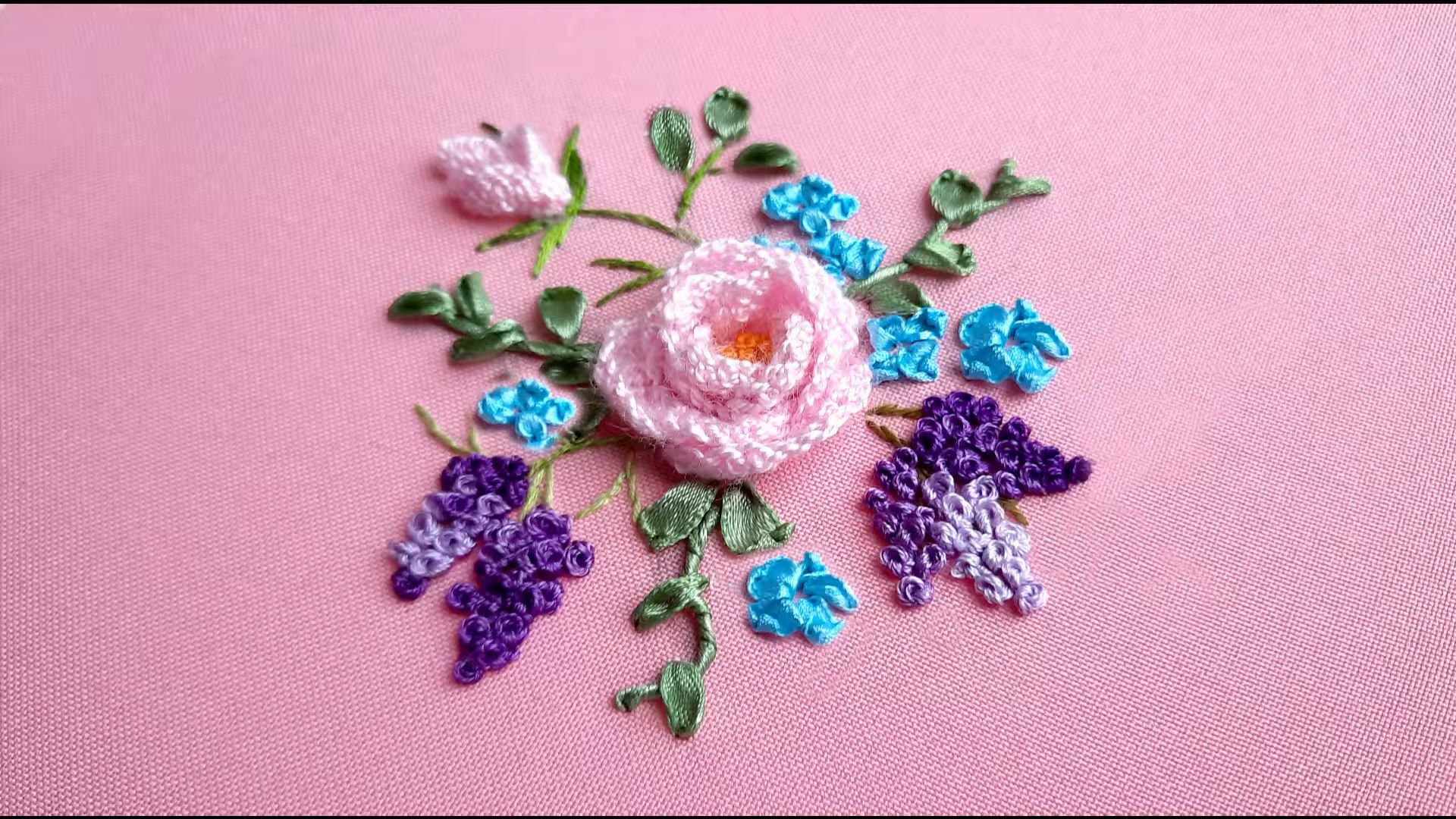 立体玫瑰花束刺绣教程 cute bouquet 3d