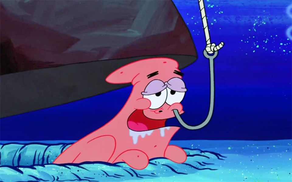 老渔夫钓鱼,勾住了派大星,派大星还一脸舒服的表情!