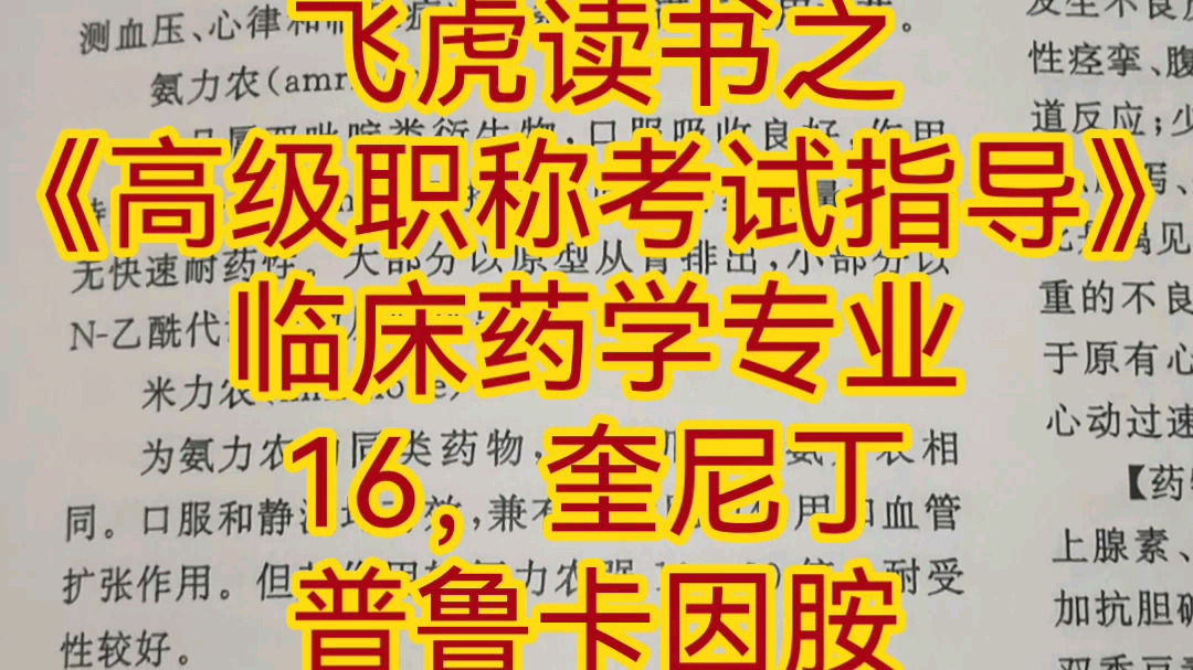 16,奎尼丁,普鲁卡因胺,丙吡胺//飞虎读书之《高级职称考试指导》临床药学专业【永年药学】哔哩哔哩bilibili