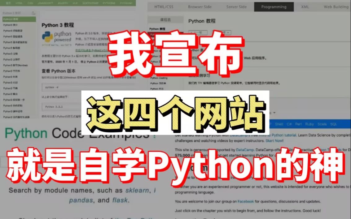 【Python学习】我宣布:这四个网站就是自学Python的天花板,比付费还好用的自学Python网站,告别知识付费! 太爽了吧!哔哩哔哩bilibili