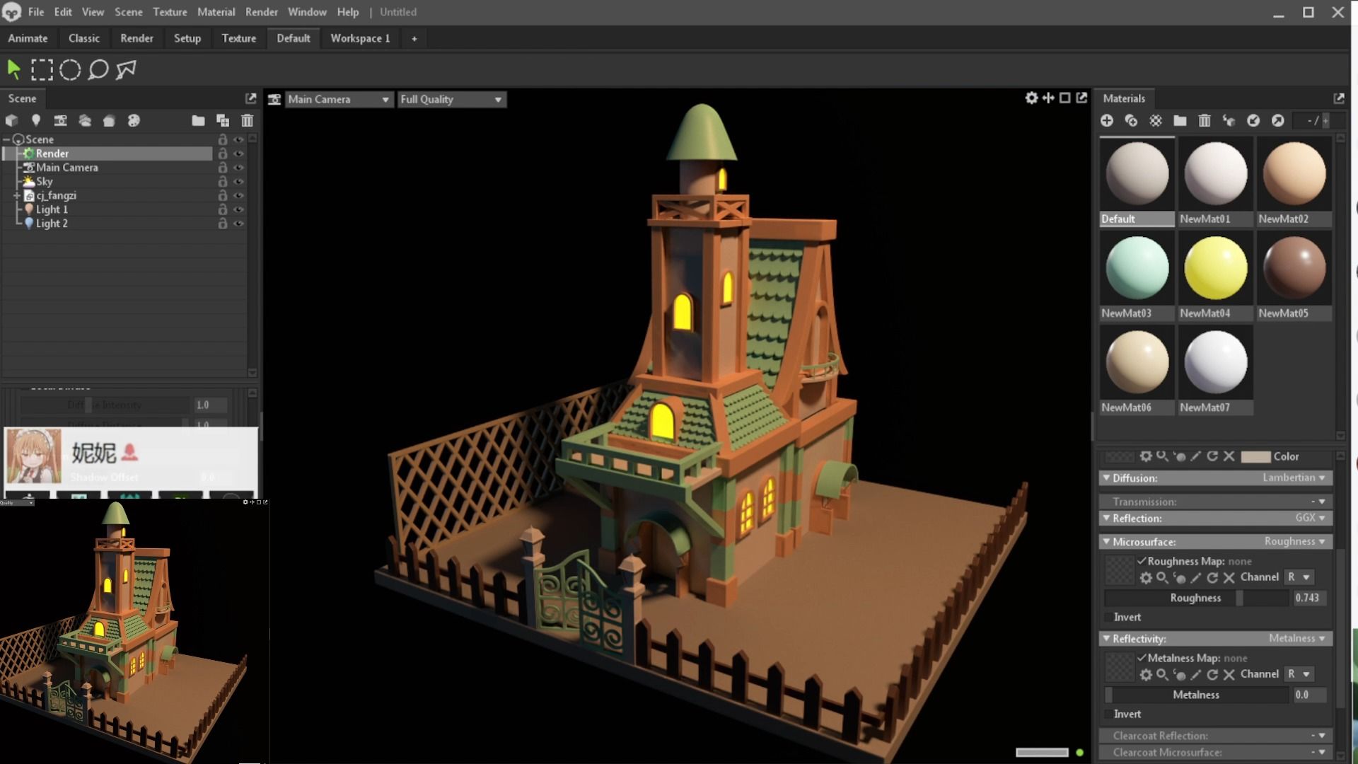 【3dmax-风格小屋场景】 从零开始模型的大型搭建,布线卡线细节,材质