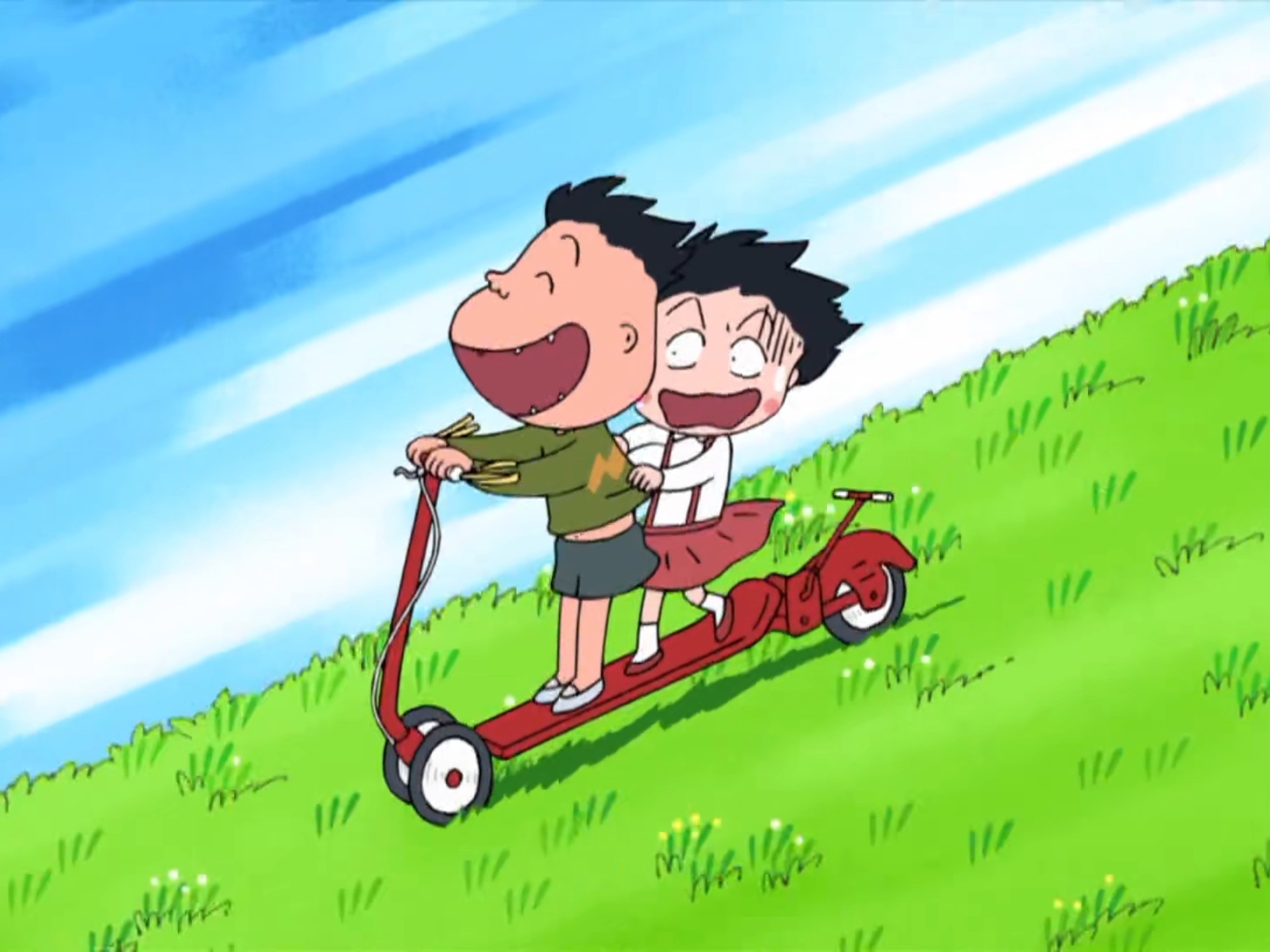 小丸子想玩滑板车,花费30日元和山田同学一起玩