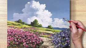 丙烯画 绘画教程 Daffodils Field Landscape 水仙花田 哔哩哔哩 つロ干杯 Bilibili