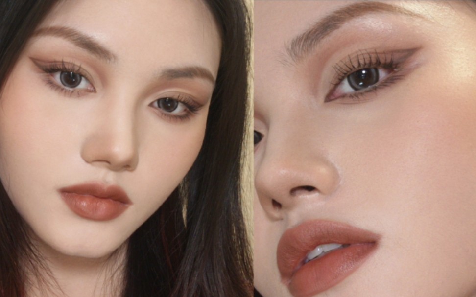 焦糖玛奇朵|全哑光截断加倒钩眼线|高级清冷感上扬眼妆