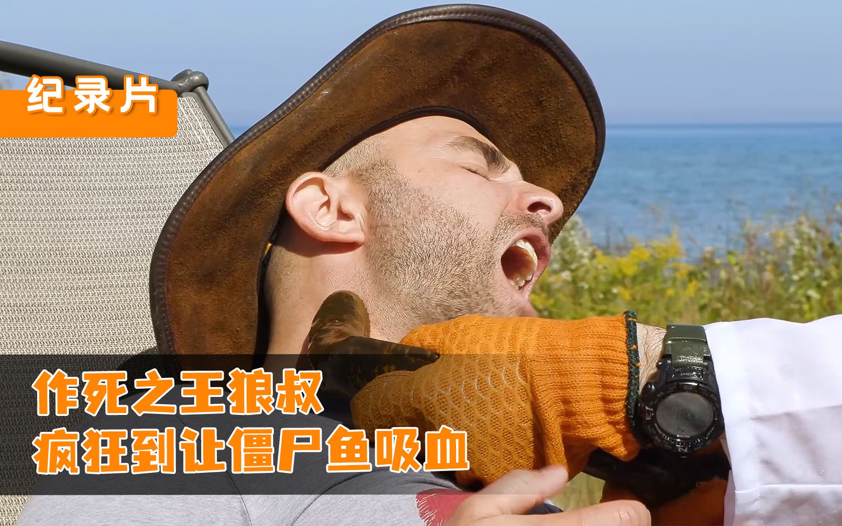 作死挑战狼叔把僵尸鱼放到脖子上结果被这家伙咬住不撒口