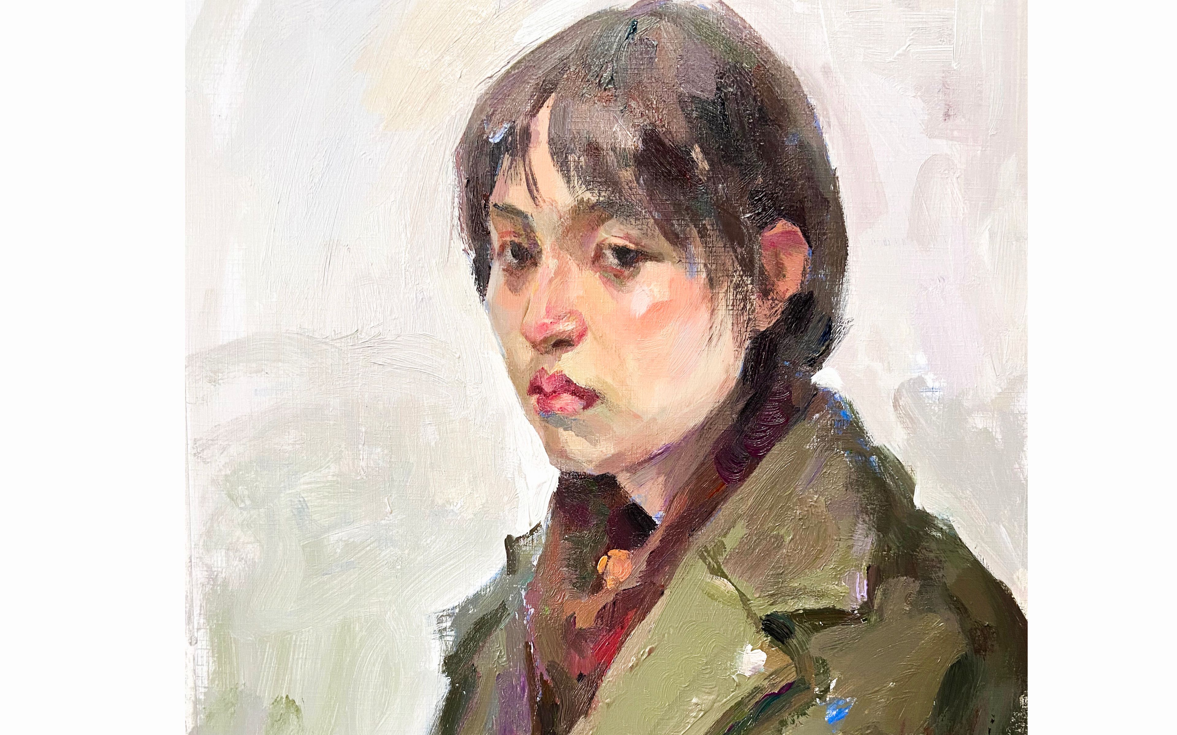 白墙画室色彩肖像四分之三侧女青年1