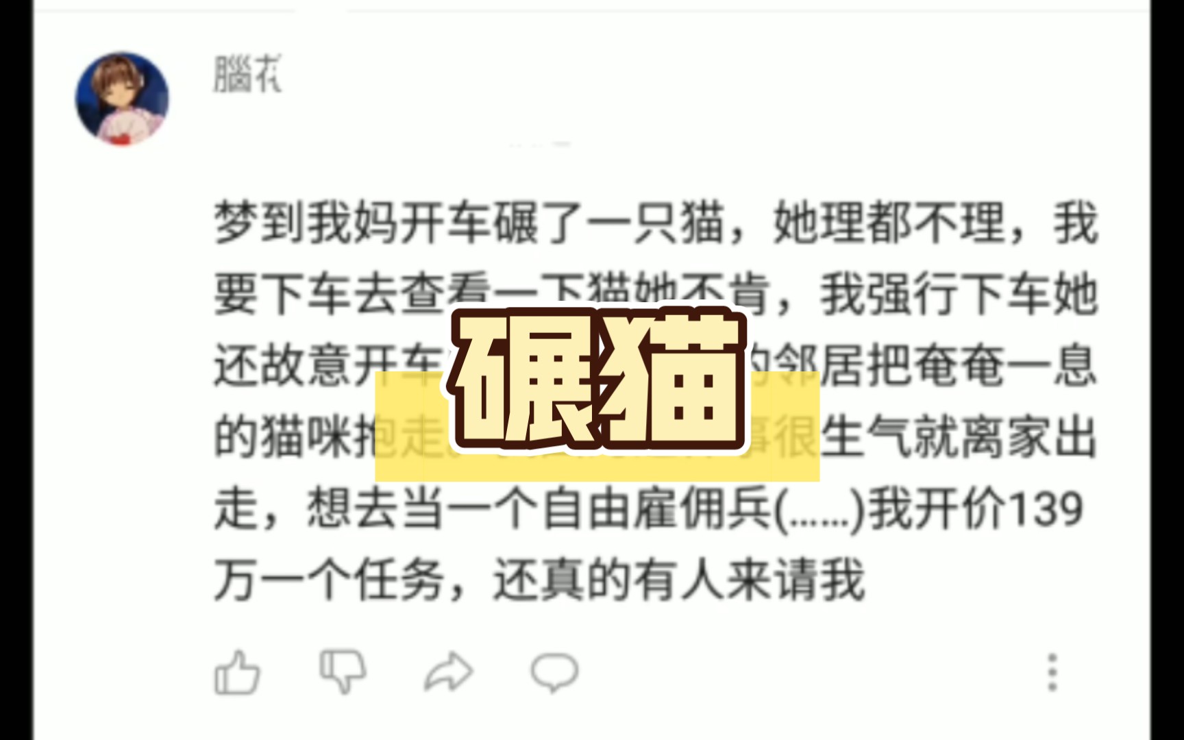 梦到我妈开车碾了一只猫,她理都不理.我因为这件事很生气就离家出走哔哩哔哩bilibili