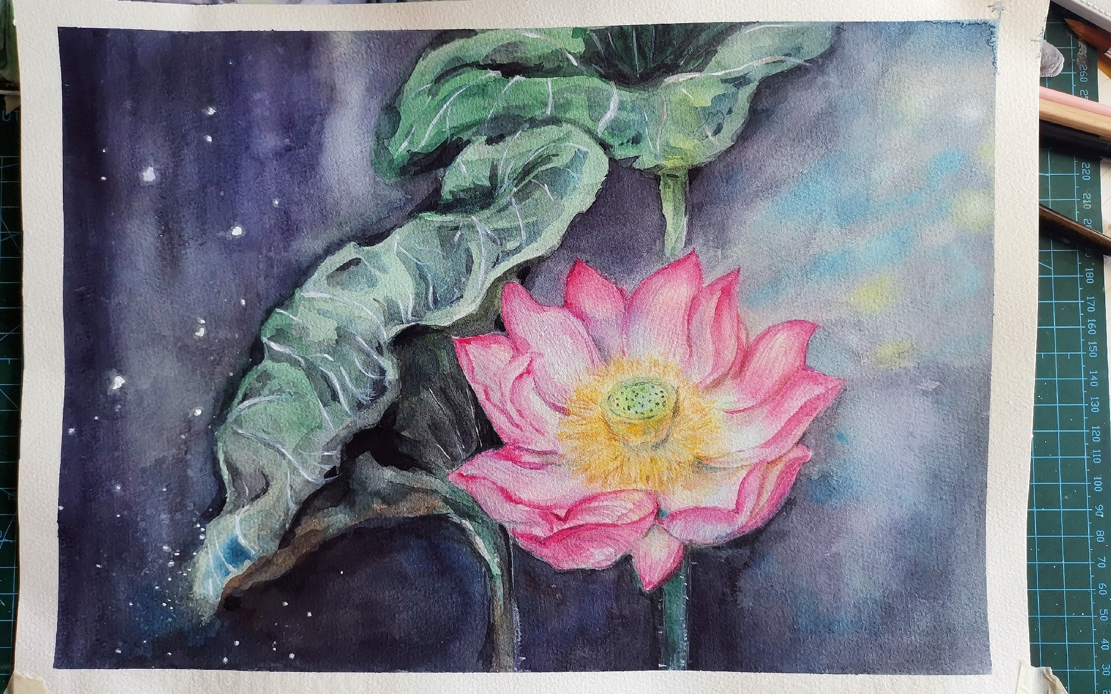 【水彩】花卉|荷塘月色