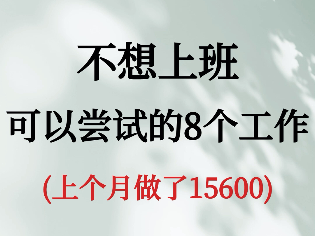 不想上班,8个可以尝试的工作,上个月做了1.56W哔哩哔哩bilibili