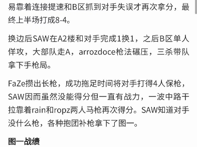 FaZe攒出长枪,成功拖足时间将对手打得4人保枪,SAW因而虽然没能得分但一直有战力,一波中路干拉靠着rain和ropz两人马枪再次得分哔哩哔哩bilibili