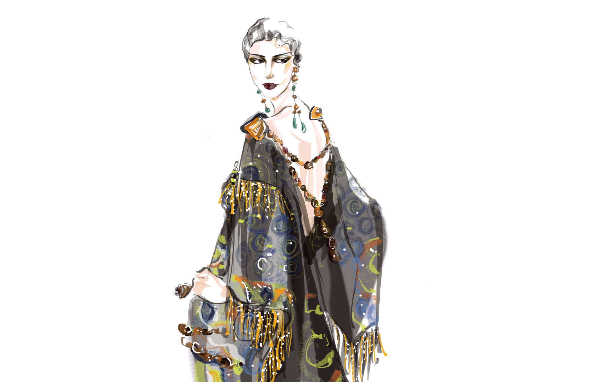 手绘插画时装画早期dior礼服