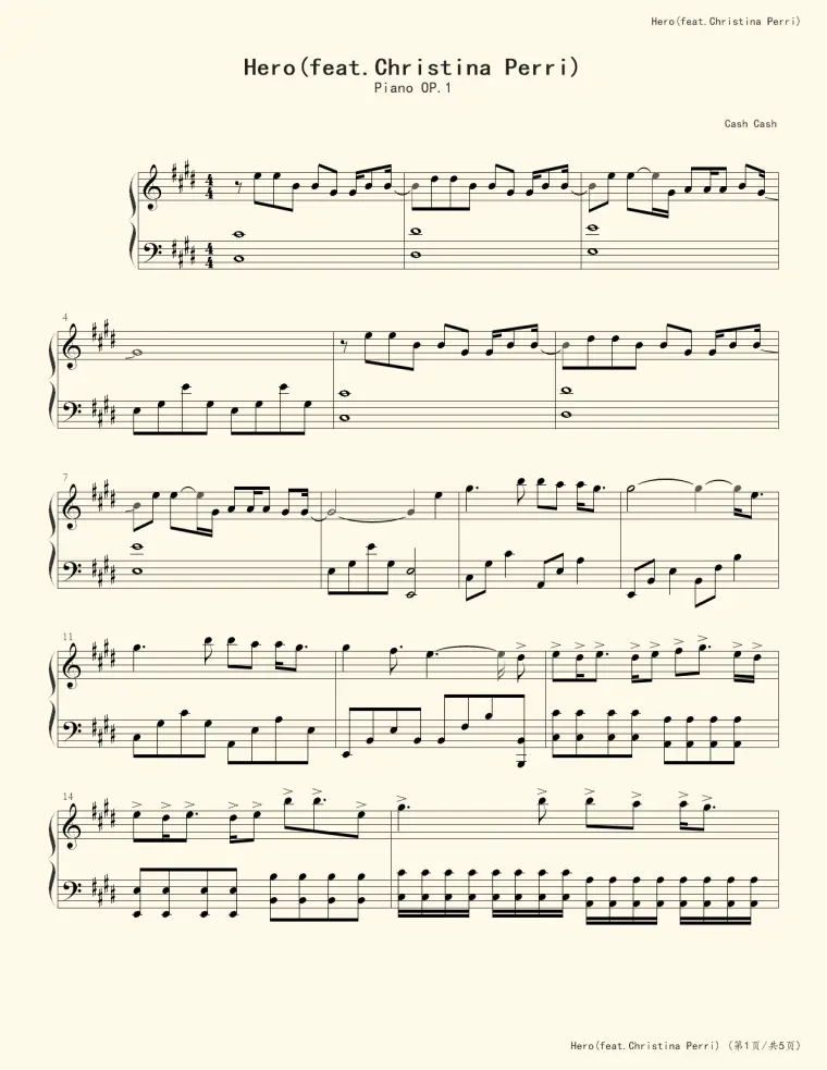 Hero Cash Cash Christina Perri 钢琴谱指法 哔哩哔哩