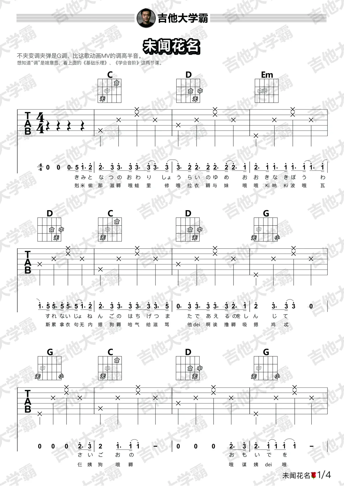 入门必学未闻花名吉他弹唱谱教学视频secretbase你给我的所有