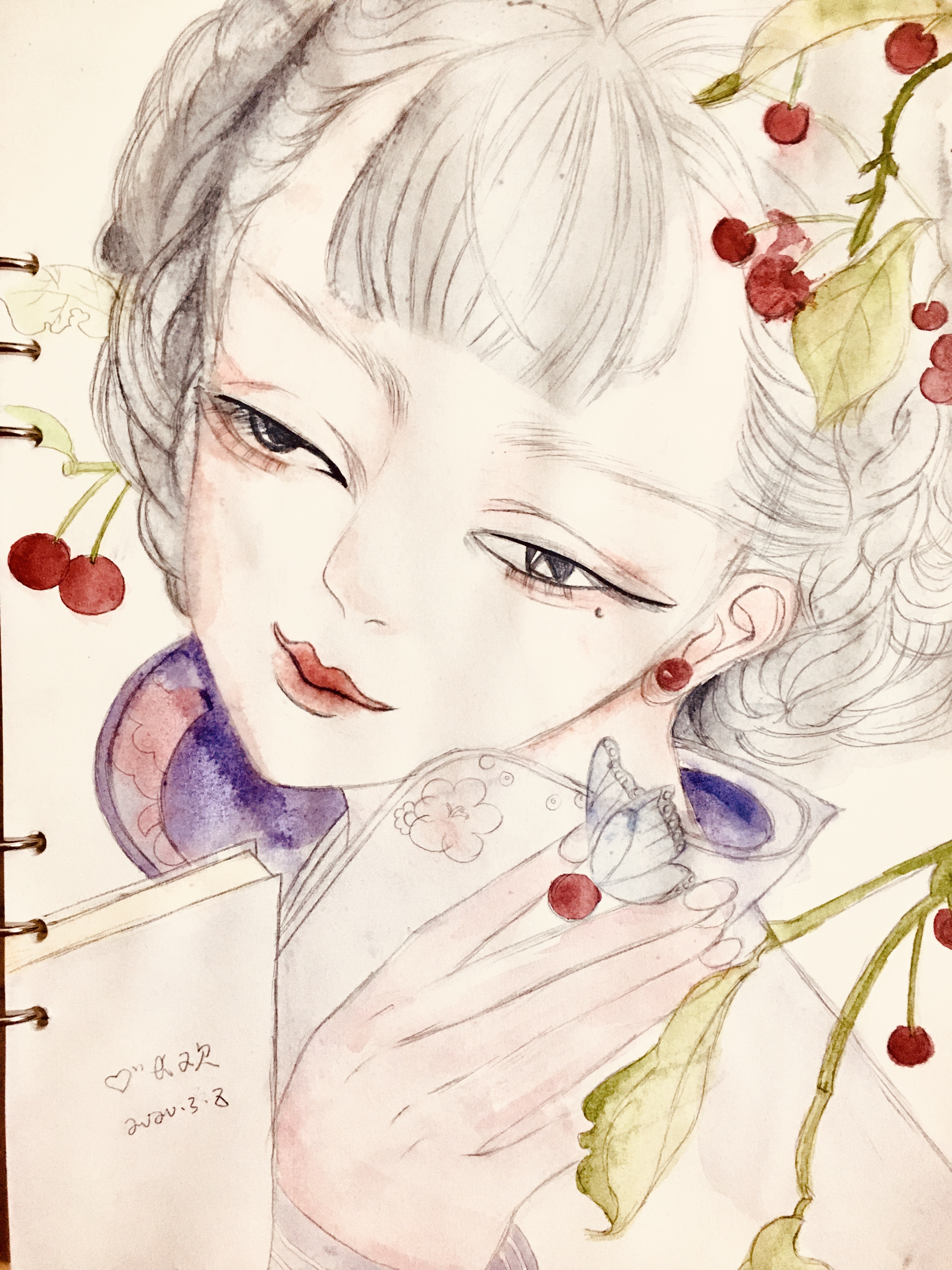 8开古风水彩人物画作《情书写给山鬼,心事寄予西风》