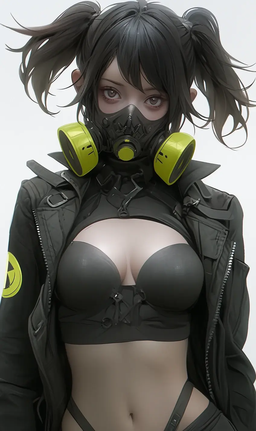 组图,带防毒面罩的少女,共9张