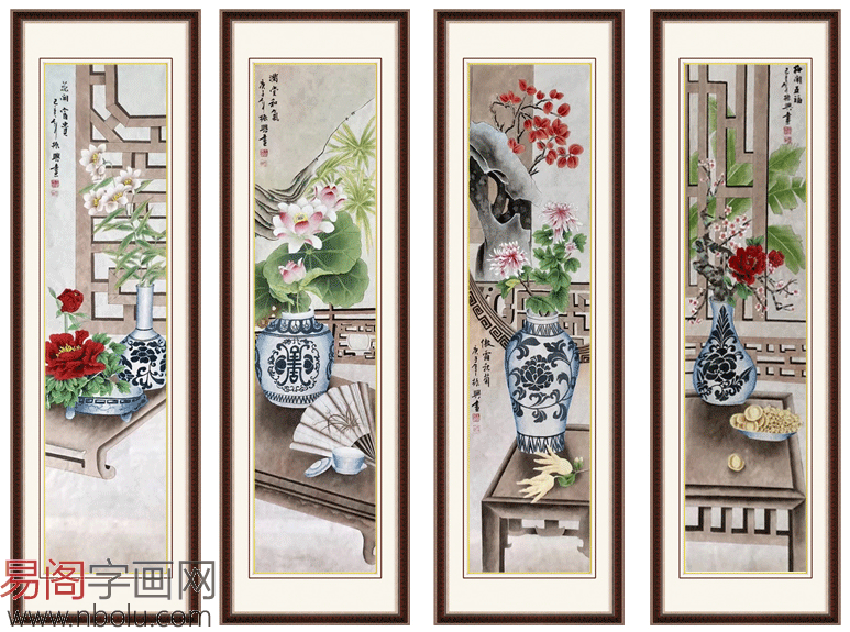 走廊尽头挂画选什么画家王振兴工笔花鸟画四条屏很不错